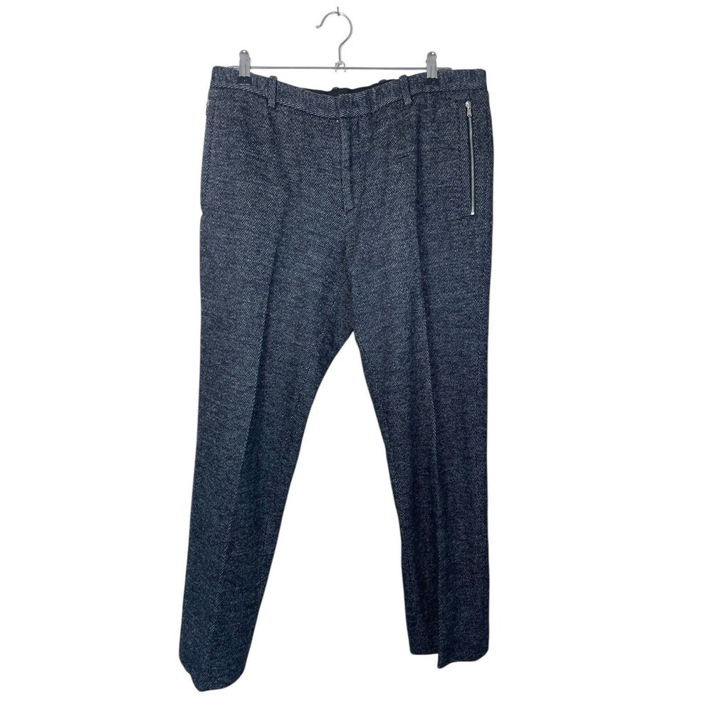 Solid Homme Mens Herringbone Trousers Gray Wool Blend Pants Size 50‎ EU Slim Fit